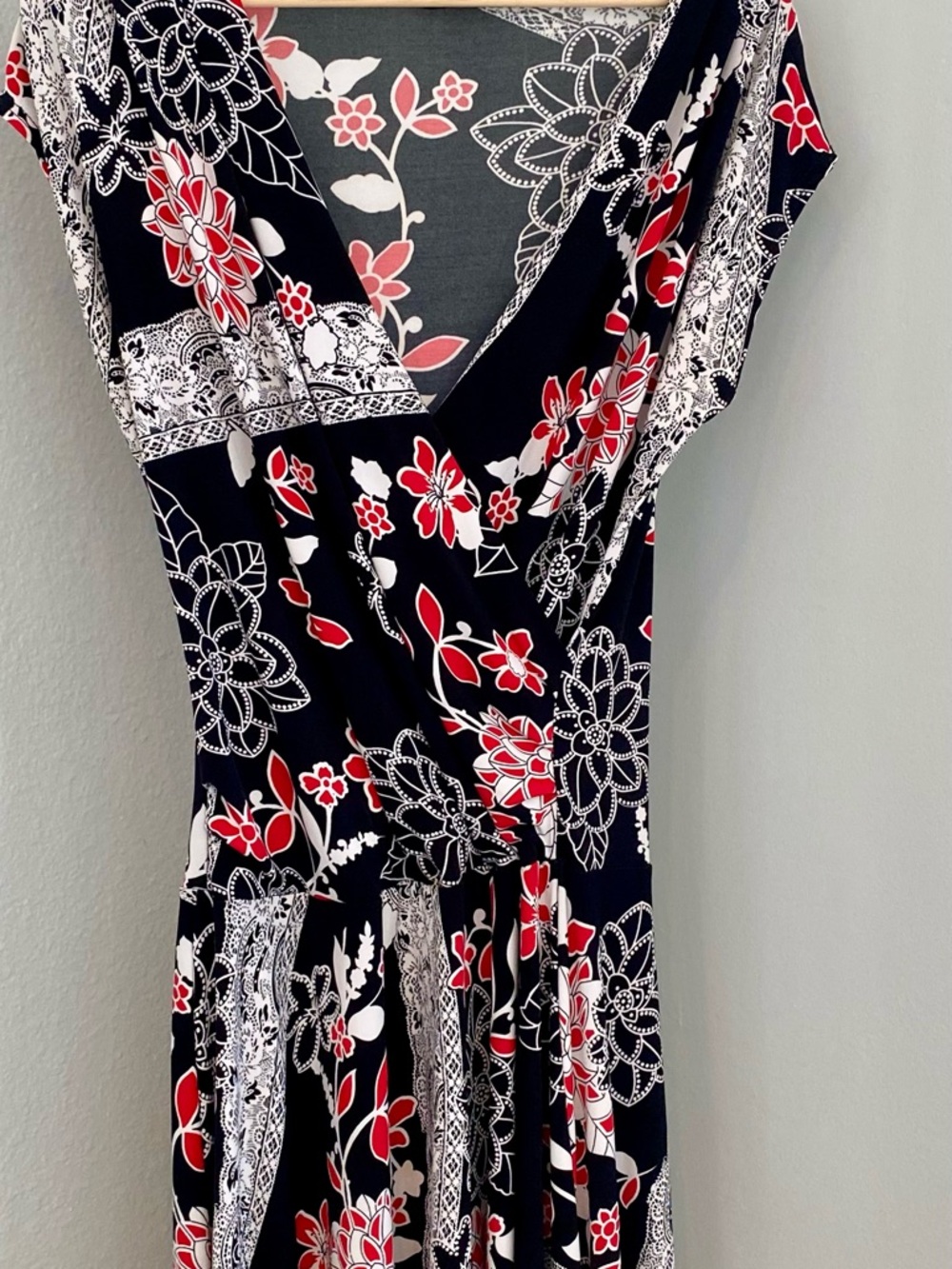 American City Wear Black Midi Dress with Red & White Floral Print